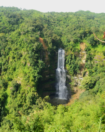 Vantawng Falls seen through green forest