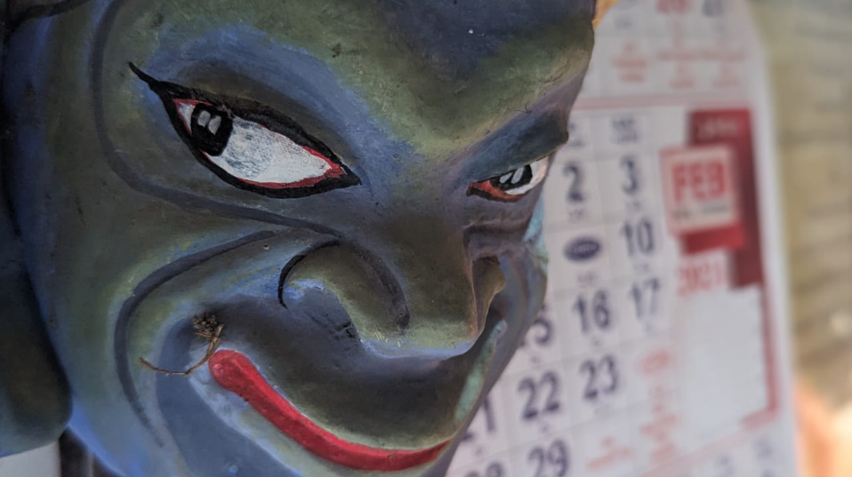 Hand-painted bhaona mask from Samaguri Satra, Majuli